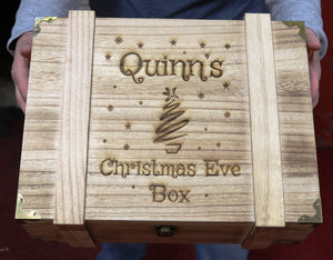 Extra Deep Wood Christmas Eve Box with Stylised Tree Design