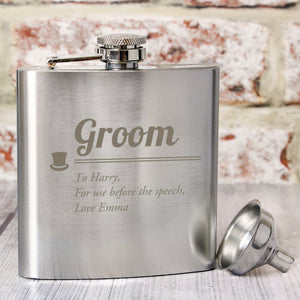 Traditional Top Hat Groom Hip Flask