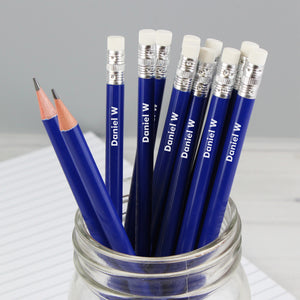 Personalised Set of 12 Blue HB Pencils