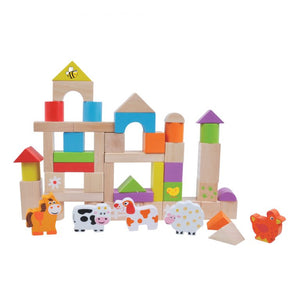 Wood Stacking Blocks with Farm Shapes